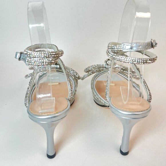 Silver Rhinestone Pointed Toe  Heels High Strappy  Bow Sandals Women Size 5.5 - Picture 5 of 9
